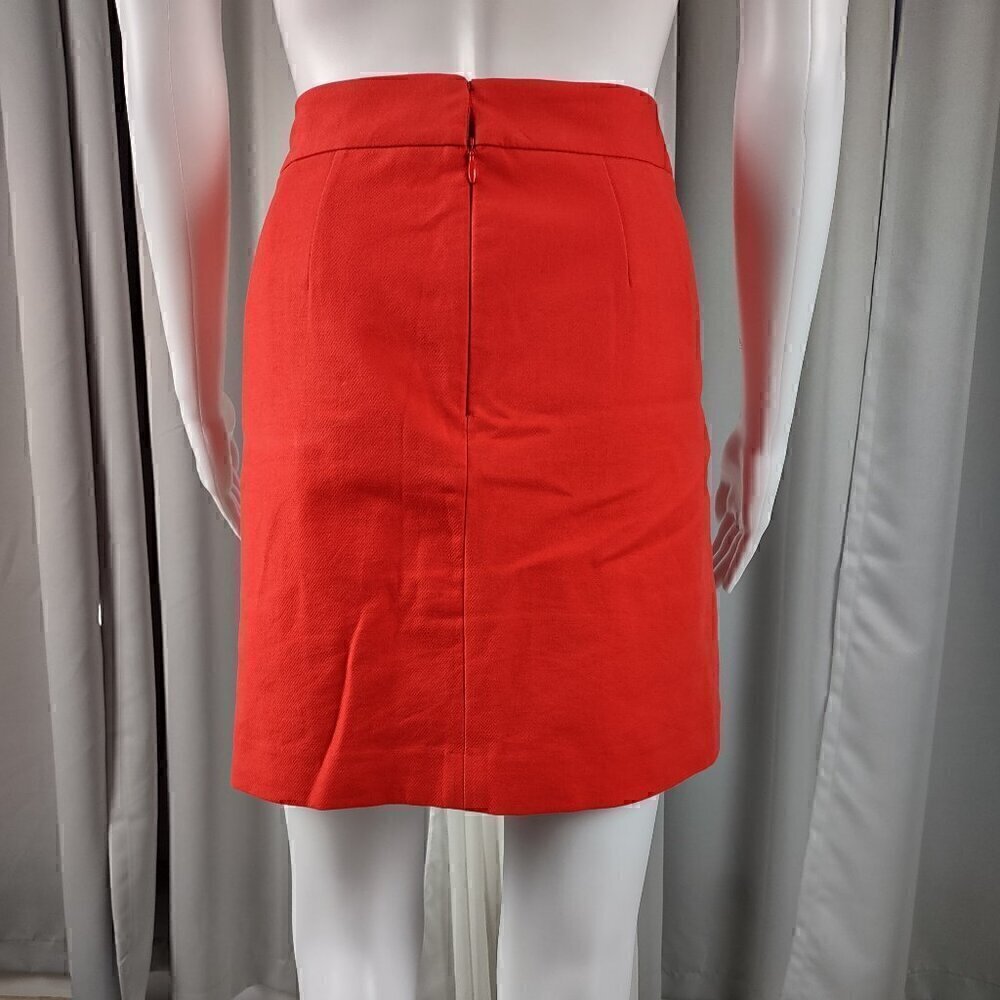 Ann Taylor LOFT Red Orange Stretch Cotton Pleat, Patch Pocket Shift Skirt Size 6 - Picture 6 of 12